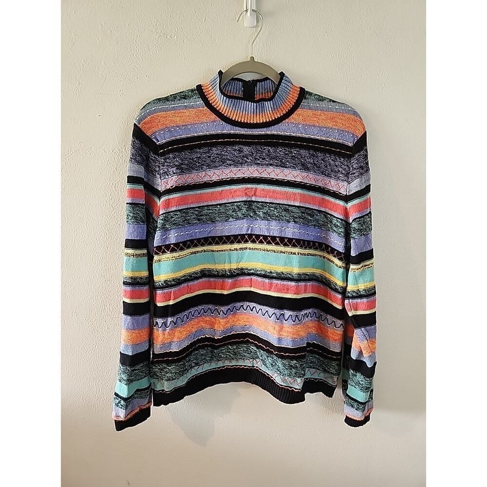 Koret Coogie Style Sweater Vintage Striped Multi Color Colorful XL VTG